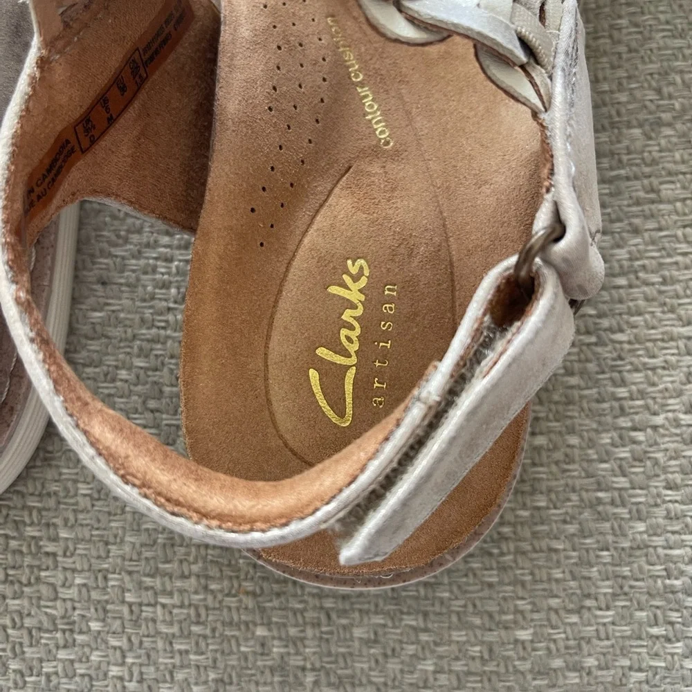Clarks Girls Metallic Beige Braided Strap Sandals